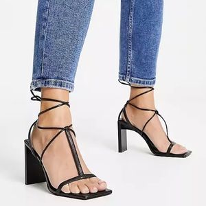 Mango Strappy Tie Up Heeled Sandal in Black